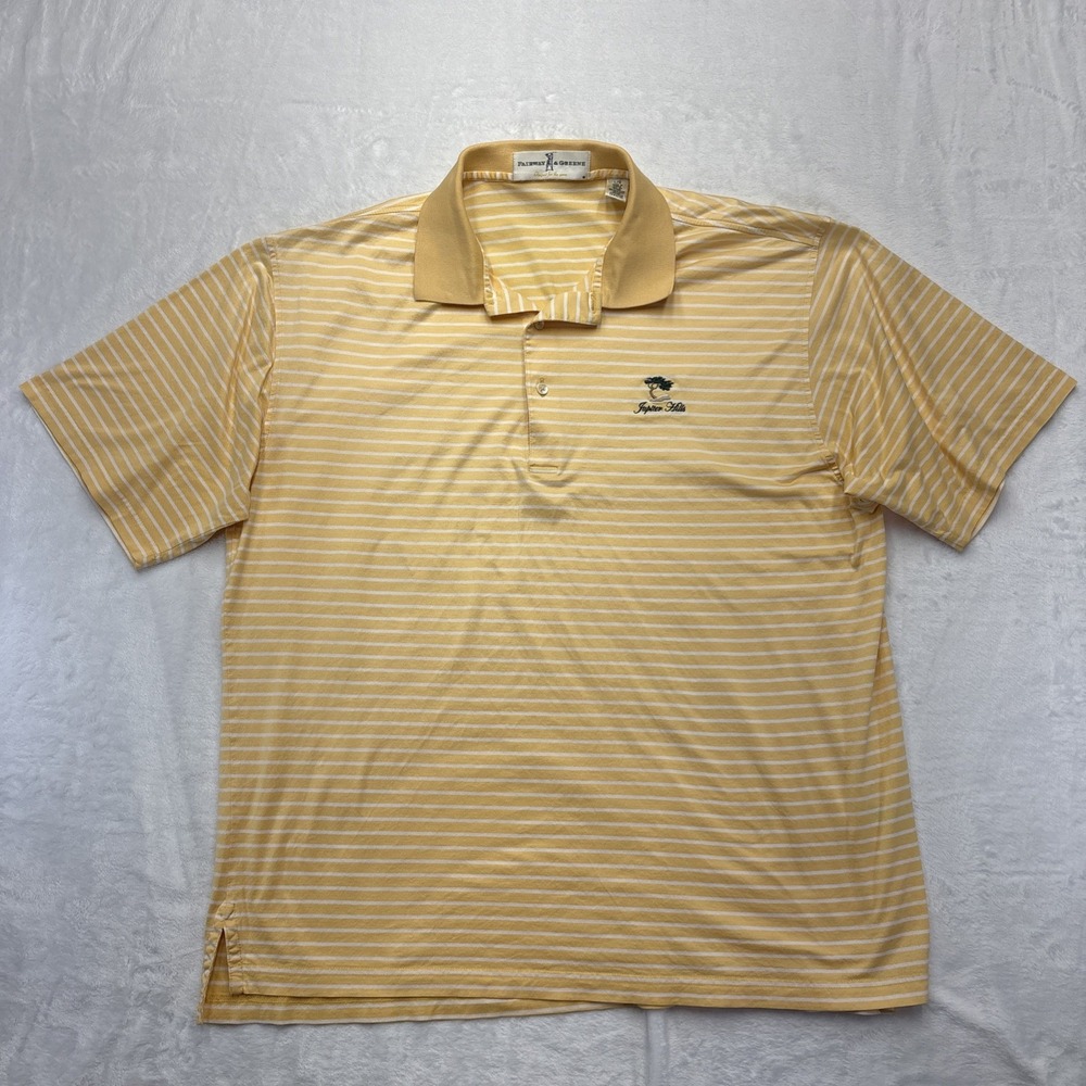 VTG Fairway Greene Jupiter Hills Polo L Yellow Stripe Mercerized Cotton Golf